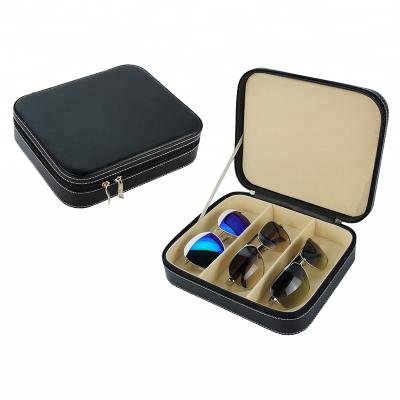 China Wholesale Price Handmade Black Leather 3 Pair Eyewear Organizer Box Sunglasses for sale