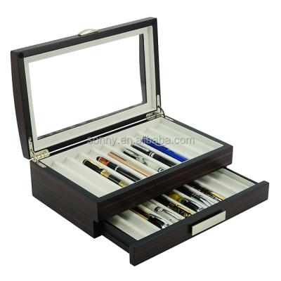 China Handmade Ebony Wood Finish Display Pen box of 20 wholesale pens in stock for sale