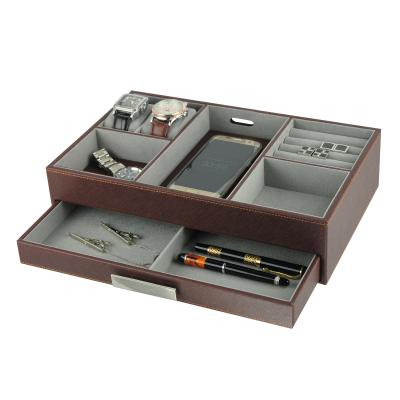 China Sonny Leather Valet Tray Viable For Men's Dark Brown Storage Tray For Phone Cufflink Pen Ring Watch for sale