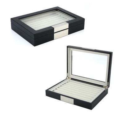 China Handmade Wooden Cufflink Box Sonny 36 Pairs Cufflinks Packaging Box Black Cufflink Wooden Box Custom Logo for sale