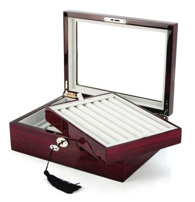 China With High Glossy Locked Wooden Jewelry Box Cufflink Display Box Removable Tray Set 72 Pairs for sale