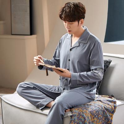 China QUICK DRY Factory High Quality Men's Single-Weave Pajamas Set Lightweight Long Sleeve Cotton Loungewear Sleepwear for sale