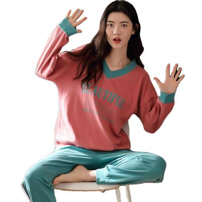 China Winter Fashion Ladies V-neck Homewear QUICK DRY Suit Knitted Cotton Sleepwear For Women Pajama Set for sale