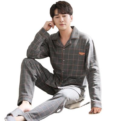 China QUICK DRY Turn Down Collar Pajamas Set Plus Size Homeclothes Mens Fashion Style Sleepwear Plaid Long Sleeve Pajamas Long Pants Men for sale