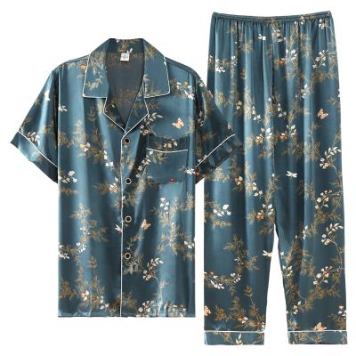 China QUICK DRY Mens Silk Satin Pajamas Set Short Sleeve And Shorts Classic Sleepwear Loungewear for sale