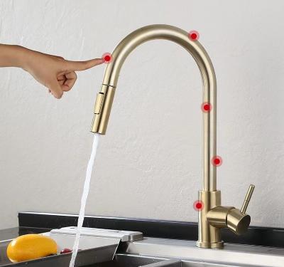 China Sense Faucets Kitchen Touch Sense Stainless Steel Faucet Flat Sensing Hot And Cold Rotating Pull-Able Sink Household Automatic Faucet for sale