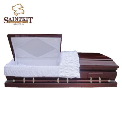 China American Style Hot Sale American Style Customized Mahogany Wood Veneer MDF Casket Funeral Casket With Handle OEM for sale