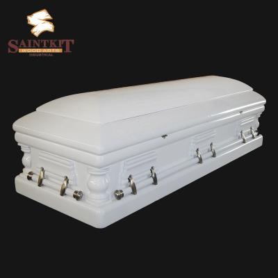 China American Style Hot Sale American Style Customized White Wood Veneer MDF Casket Funeral Casket With Handle OEM for sale