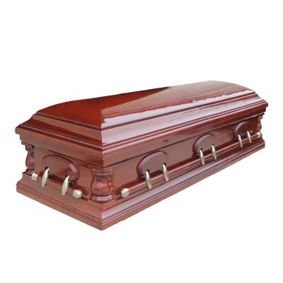 China American Style Hot Selling Classic Wooden Casket and Coffin Funeral Supply Customized Metal Handle Caskets and Coffins for sale