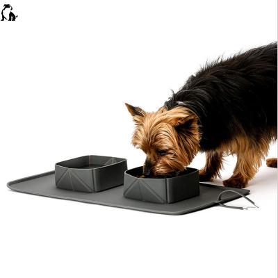 China Sustainable Hot Sale HANDOU Amazon Pet Travel Bowl Folded Bowl And Silicone Roll Up Mat for sale