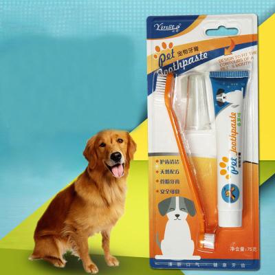 China Factory Stocked Blister Wholesale Card Packaging 4 In 1 Set Of Cat Dog Toothpaste And Toothbrush For Pet for sale