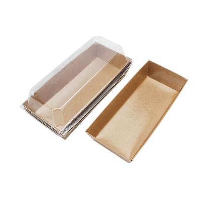 China High Quality Recyclable Transparent Cover Cake Roll Cowhide Paper Box Hot Dog Sushi Bread Box for sale