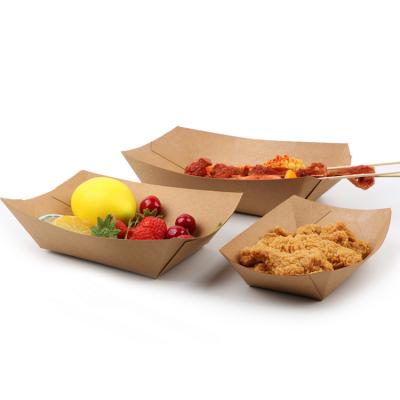 China Brown Kraft Disposable Food Stain Disposable Recyclable Boat Box Tray for sale