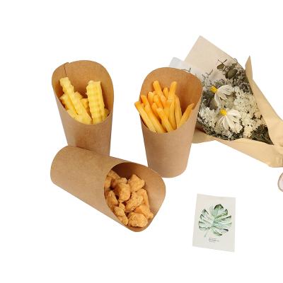 China Recyclable Disposable Brown French Fries Waffle Ice Cream Snack Food Grade Paper Chip Takeout Cups for sale