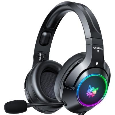 China ONIKUMA K9 RGB Blue Retractable MIC Over Ear Gaming Headset with LED Light and MIC for PS4 PC Game for sale