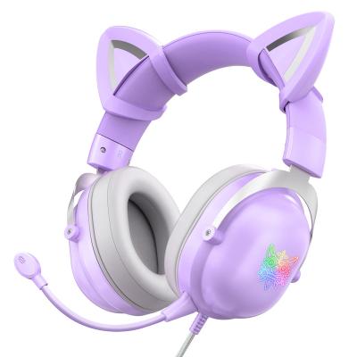 China Colorful Headband Onikuma PC USB Headset With Cat Ear Design For Young Girls Gamer for sale