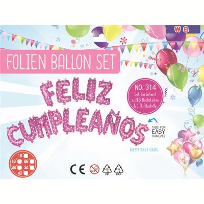 China Spanish Gift Toy Pink Wave Dot Letters Happy Birthday Foil Balloons For Decorating Party for sale