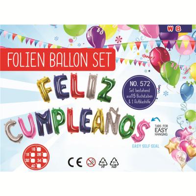 China Gift Toy Factory Wholesale Spanish Happy Birthday Letter Foil Balloon For Party Decoration for sale