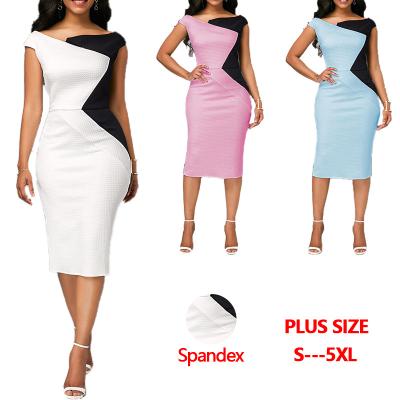 China Plus Size High Waist Midi Panel Work Pencil Summer Women's Sleeveless Spandex Sleeveless Knit Dress for sale