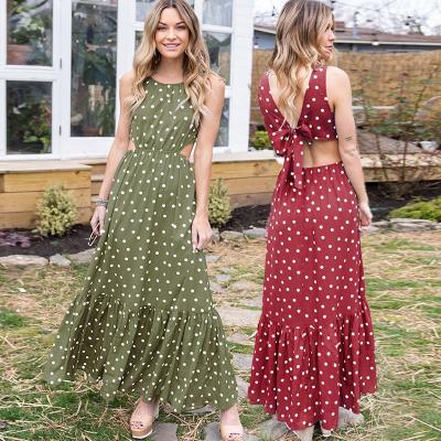 China Modern Sleeveless Beach Anti-static Maxi Elegant Casual Dresses O-neck Dot Printed Ladies Women Polka Dot Dress for sale