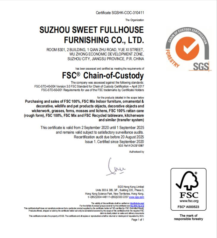 FSC - Suzhou Sweet Fullhouse Furnishing Co., Ltd.