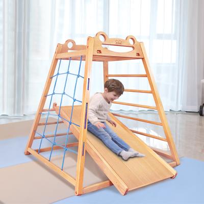 China Residential Community and Indoor Wooden Climbing Frames Wholesale Wooden Climbing Frame Kids Baby Rocker Wooden Slide Swing for sale