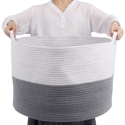 China Large Sustainable Laundry Woven Cotton XXX Basket With Handles for sale