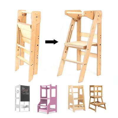 China Adjustable (Height) Learning Toddler Wooden Tower Kitchen Aid With Height Adjustable Platform Kids Kitchen Step Stool for sale