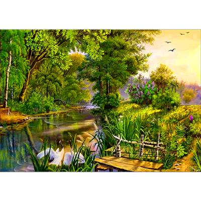 China New Handmade Waterproof+ECO-Friendly Living Room Decoration DIY Landscape Painting Shore Wild Goose Diamond Painting for sale