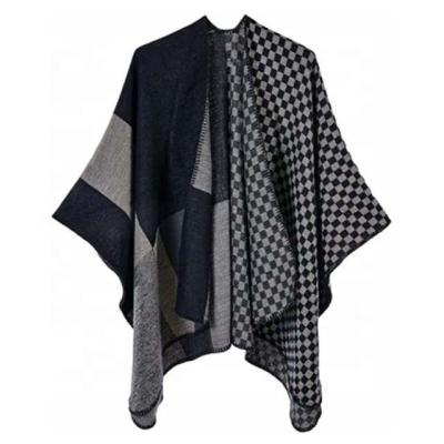 China Tops 2022 European American Selling Plover Case Winter Wild Plaid Cashmere Poncho Shawls Ladies Poncho Shawl for sale