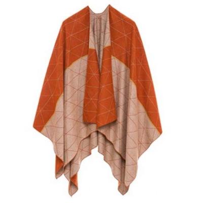 China European American OEM ODM 2022 Style Manufacturer Ladies Acrylic Reversible Check Jacquard Warm Soft Knit Poncho Winter for sale