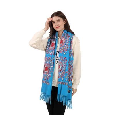 China Newest Scarf New Product Scarfs Listed Sunflower Peacock Jacquard Cashmere Embroidery Thick Heat Tassel Scarf for sale