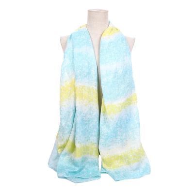 China Summer popular yellow spotted blue jacquard printed luxury scarves brand satin lake stripes silk scarf ladies for sale