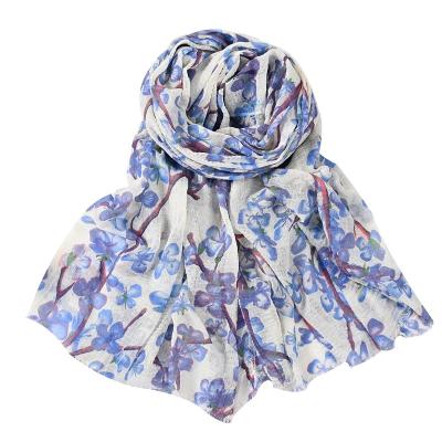 China Muslim Adult Woman Hijab Design Fashion Scarves 65*175cm New Hot Blue Butterflies Roses Printed Lady Viscous Veil Scarf for sale