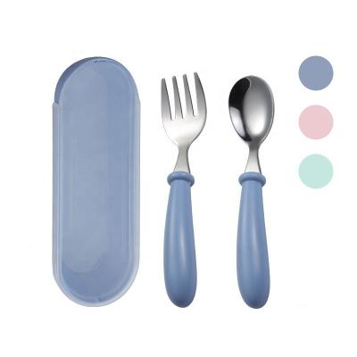 China Cute Factory Price High quality 304 Stainless Steel Flatware Set for Kids Feeding Baby Training Spoon for sale