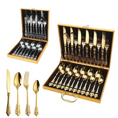 China Sustainable Factory Wholesale Spoons Set 24pcs Stainless Home Steel Flatware Cutlery Set Box for sale