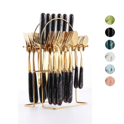 China Sustainable Favourite European Wedding Flatware Spoon Set with Stand Box Ceramic Handle Cutlery Set 24pcs for sale