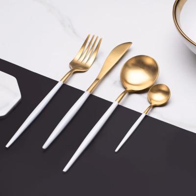 China Sustainable Best Selling Stainless Steel Gold Flatware for Wedding Forks Knives Spoons Cutlery Set for sale