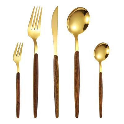 China Sustainable Discount Dinnerware Sets Cutlery Wood Handle Flatware Cutlery Set Stainless Steel for sale