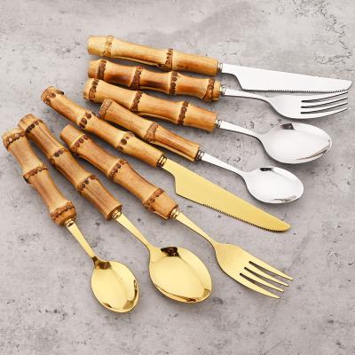 China Sustainable Best Selling Retro Country Nature Bamboo Flatware Stainless Steel with Wooden Handle Cutlery for sale