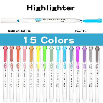 China Wholesale Smooth Marking 15 Colors Dual Marker Pen Colorful Highlighter Seed Highlighter Bar Pens For Kid for sale