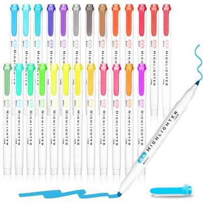 China 25 Soft Writing Fluorescent Colors Customize Dual Tips Highlighter Pen Marker Acrylic Indelible Ink Pens For School for sale