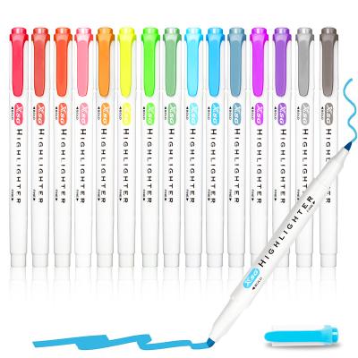 China Custom Marker Pen Colorful Pastel Drawing Highlighter School 15 Colors Tips Highlighter Double Pen for sale