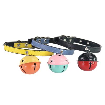 China New Comfortable Custom Stocked Dog Collars With Adjustable Bell Pet Neck Leather Strap Dog Cat Collar For Pet Accessories for sale