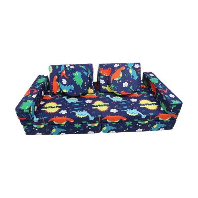 China Eco-friendly cheap easy cleaning 8 pcs per set kids play couches sofa with 2 triangle pillows and 2 armrests and 2 circles for reading forts for sale