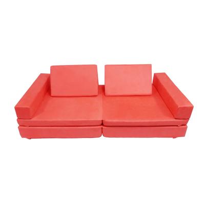 China Jela Eco-Friendly Coral Kids Set 6 Pcs Play Couches Sofa With 2 Triangle Pillows And 2 Armrests For Sliding Reading Jumping Forts for sale