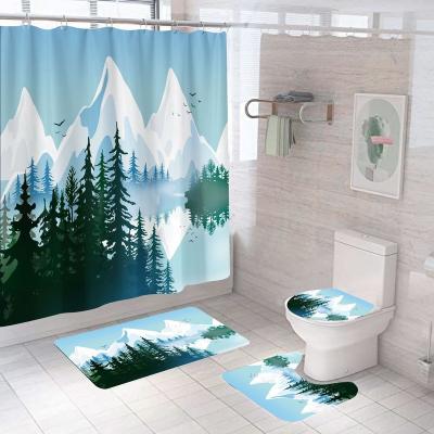 China Sustainable 180*180CM Bathroom Cover And Shower Curtain Sets With Covers Polyester Valentine Christmas Shower Curtains Bathroom for sale