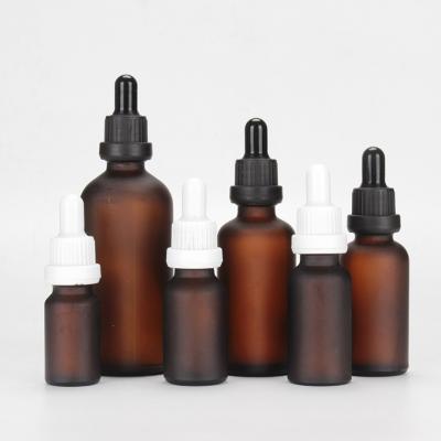 China Aromatherapy Essential Oil Bottle 5ml 10ml 15ml 20ml Brown Amber Frosted Glass Cosmetic Dropper Bottle for sale