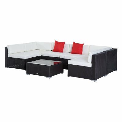 China Outdoor Weather Furniture Patio Furniture 7 Piece Wicker Sectional Sofa Set Outdoor Wicker Rattan Garden Furniture Corner Sofa Set With Cushion for sale