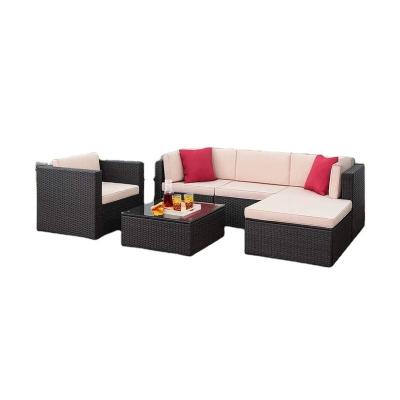 China Weather Resistant Patio 6 Piece Wicker Sectional Sofa Set - Wicker Outdoor Rattan Garden Furniture, Corner Sofa Set With Cushion. for sale